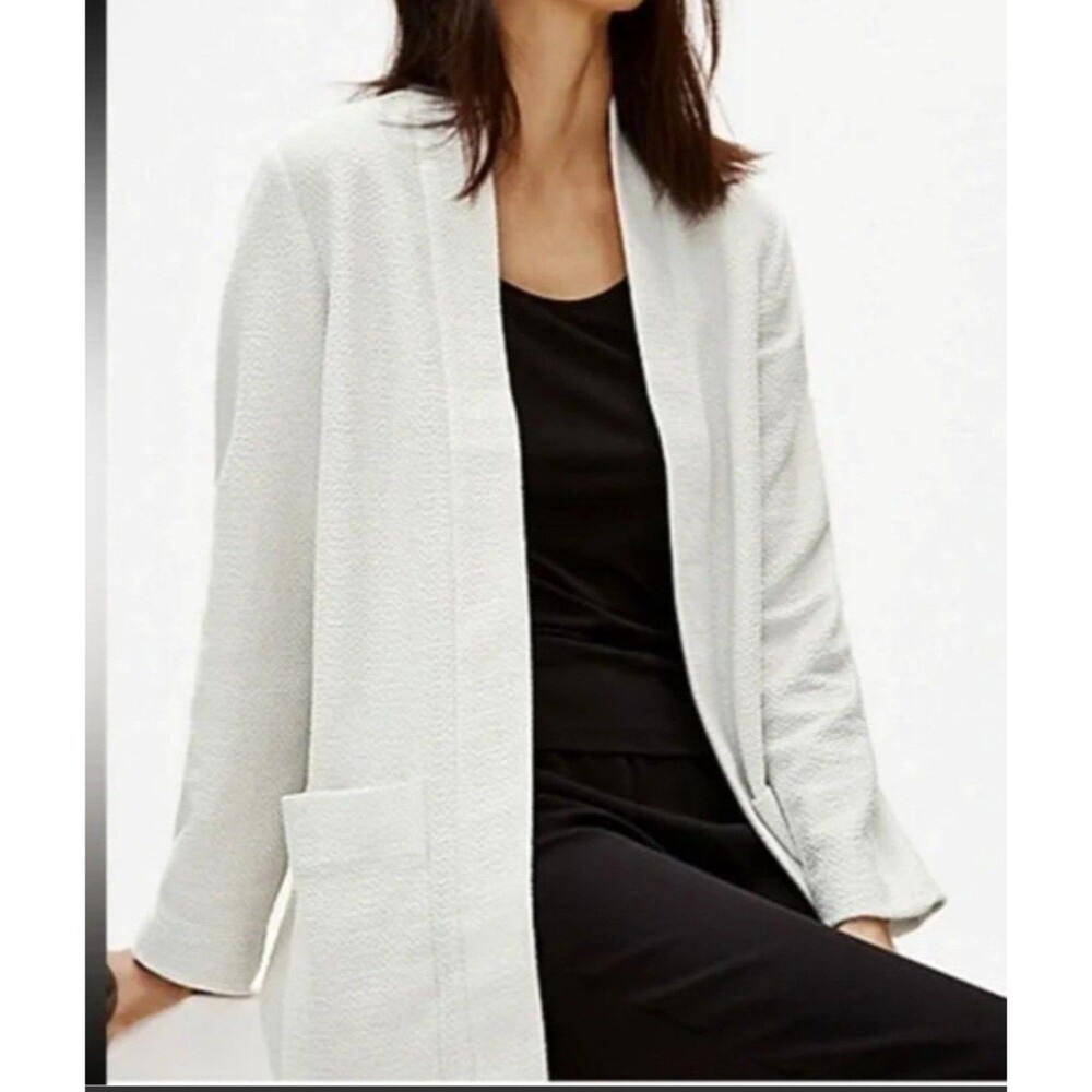 EILEEN FISHER  Stretch Organic Cotton,Chevron Blend Long Jacket, Open-Front,